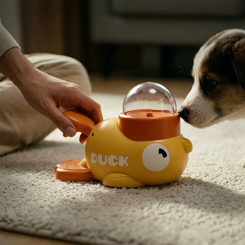 El Pato Dispensador del Reino — Juguete Interactivo 2 en 1 con Dispensador de Snacks para Perros