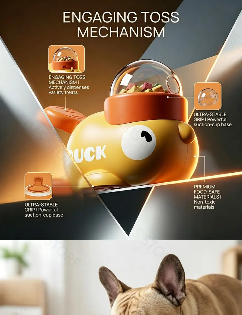 El Pato Dispensador del Reino — Juguete Interactivo 2 en 1 con Dispensador de Snacks para Perros