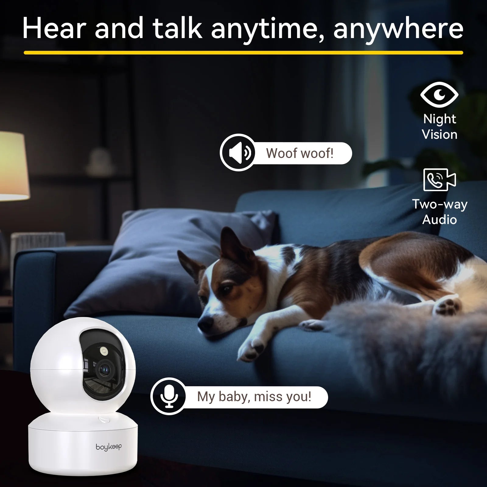 Cámara para Mascotas 2K WiFi 360° — Visión Nocturna y Audio Bidireccional"